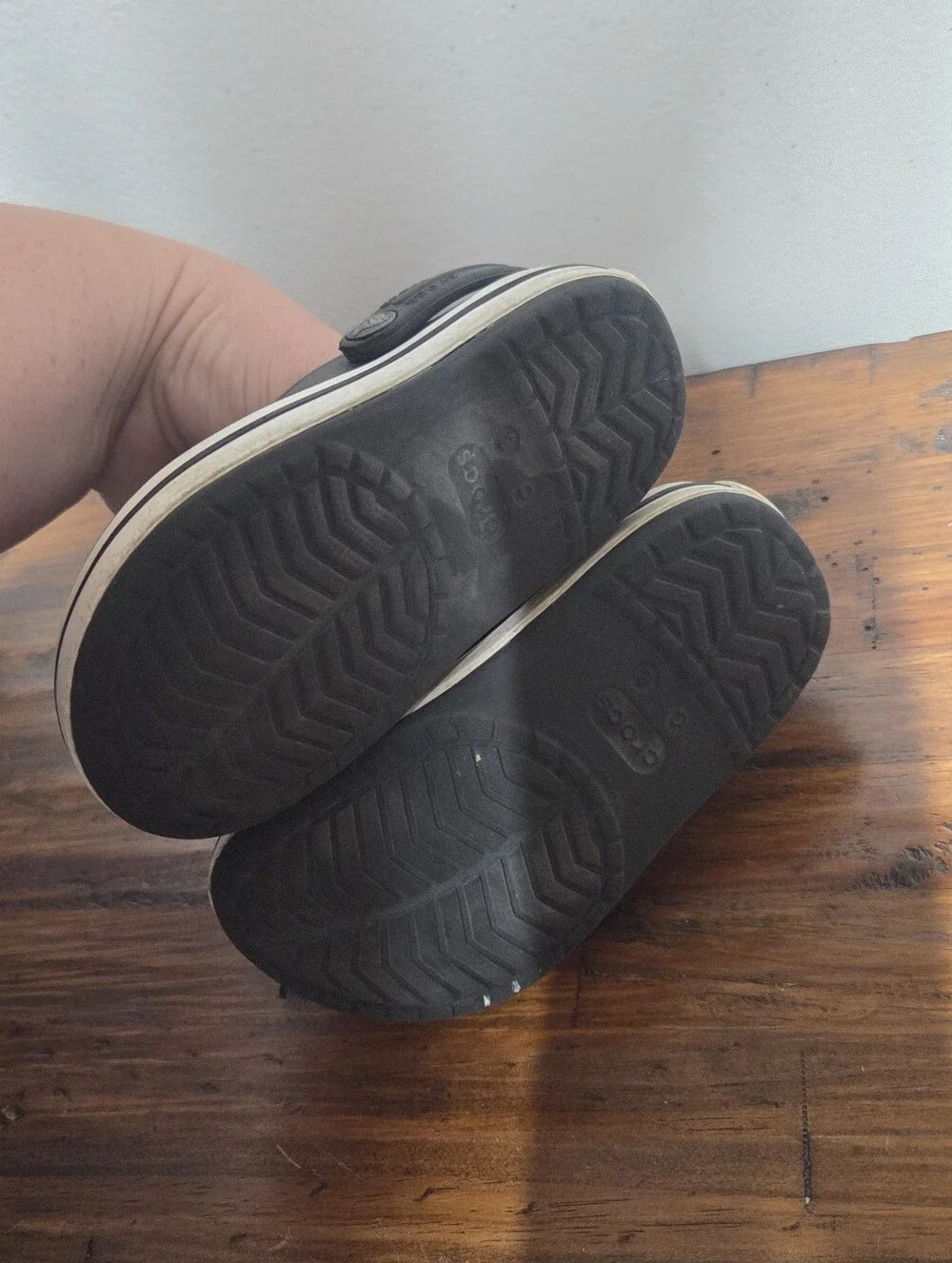 Kids Black Crocs Shoes with White Trim Size 8C